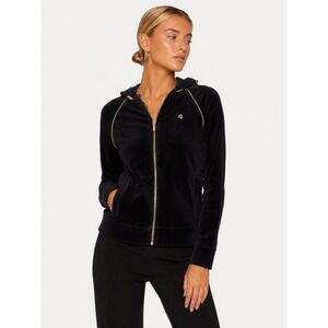 Ralph Lauren Black Velour Gold Piping Full Zip Hoodie Jacket P S